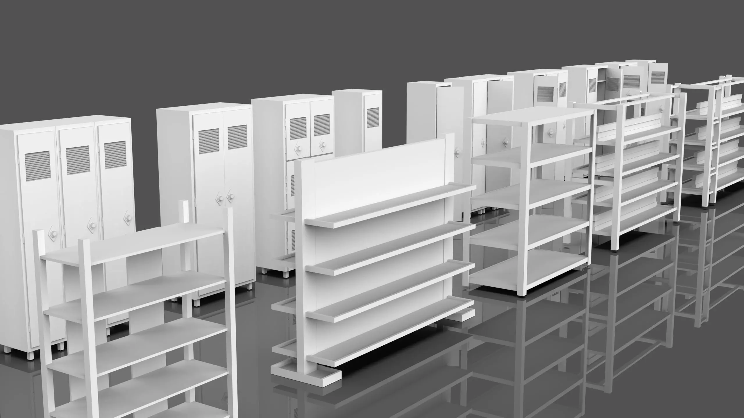 Lockers And Storage Rack Pack - 1 - 10 Props - Untextured Low-poly 3D model_5