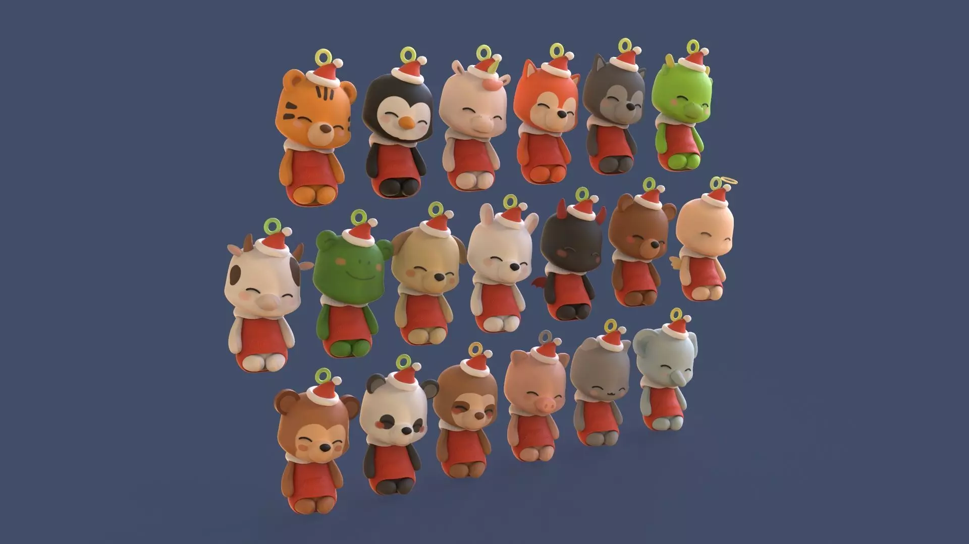 Cute Animal Christmas Hanging Ornaments Low-poly 3D model_4