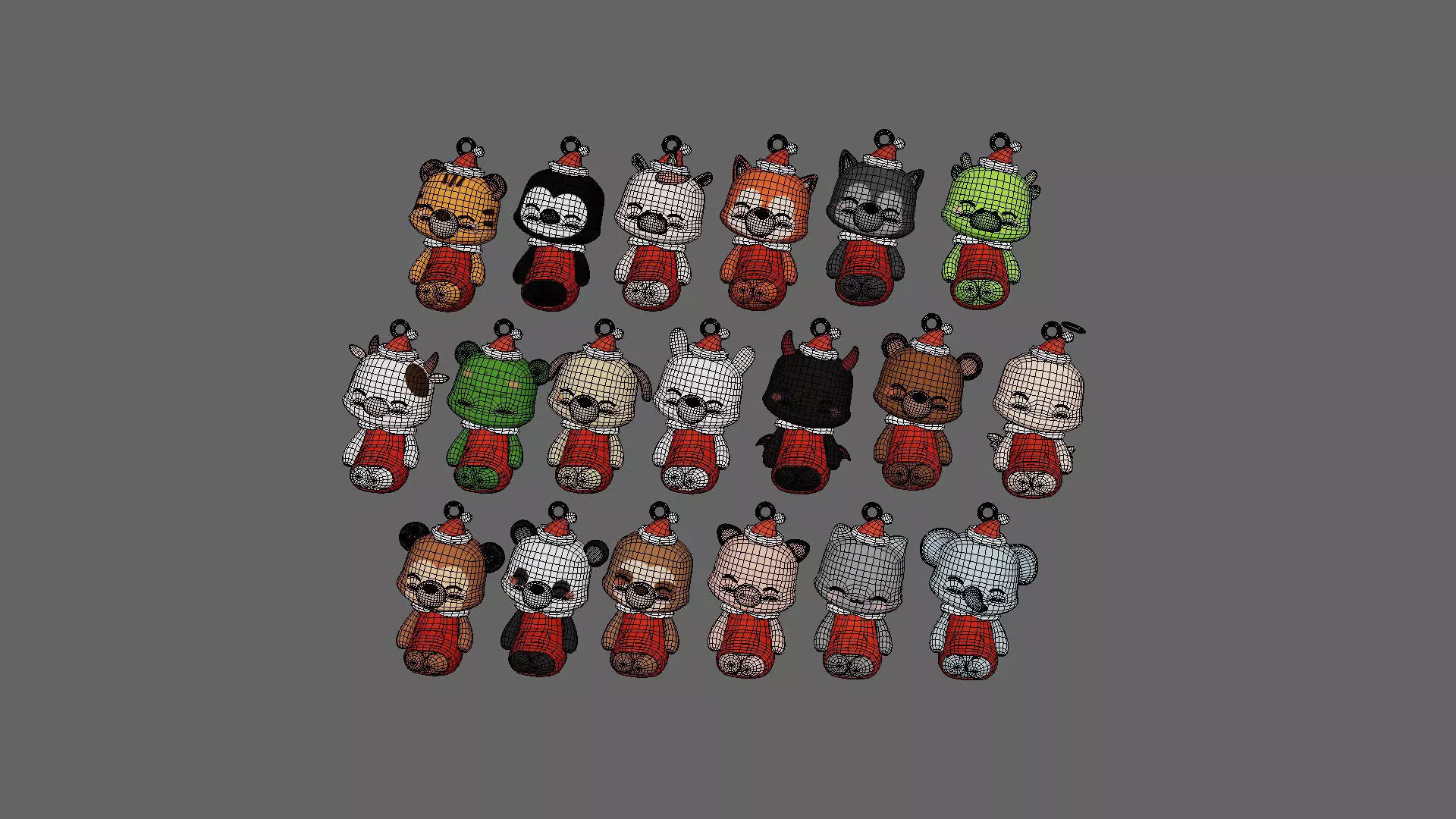 Cute Animal Christmas Hanging Ornaments Low-poly 3D model_8