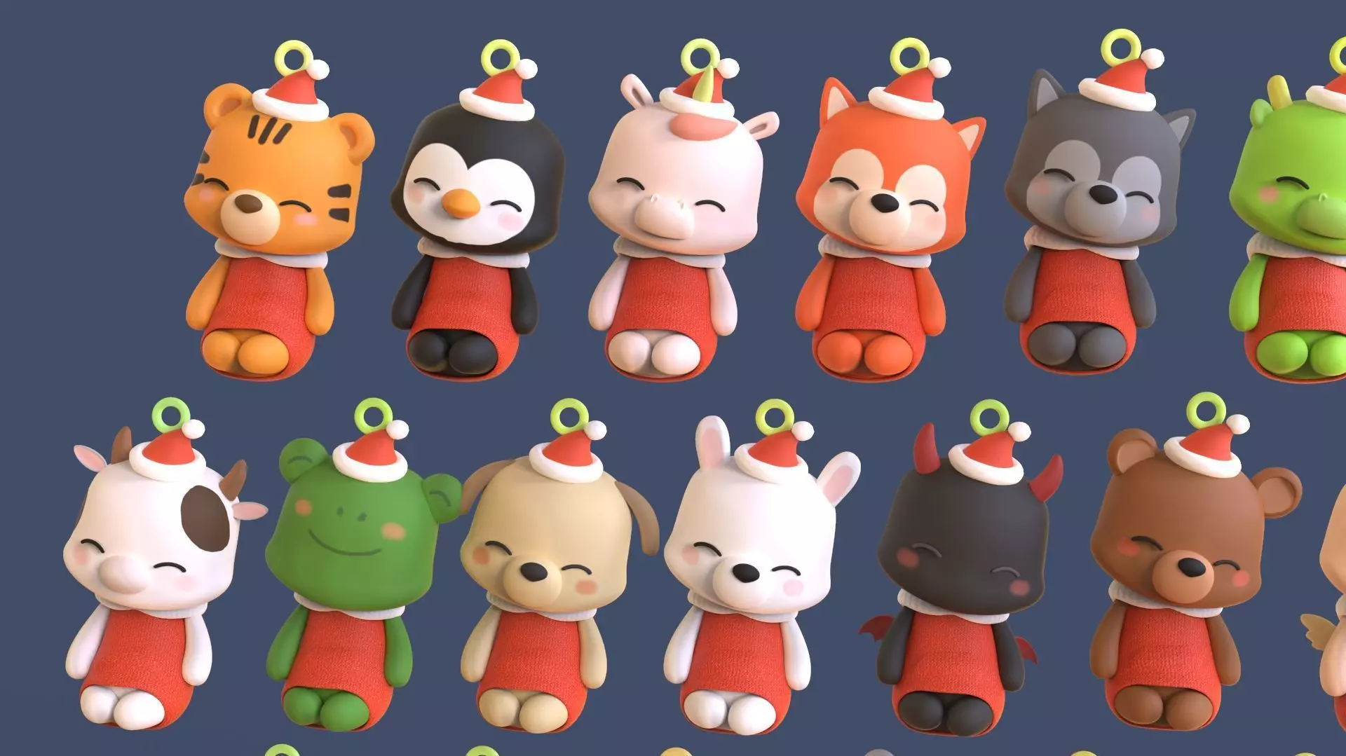 Cute Animal Christmas Hanging Ornaments Low-poly 3D model_2