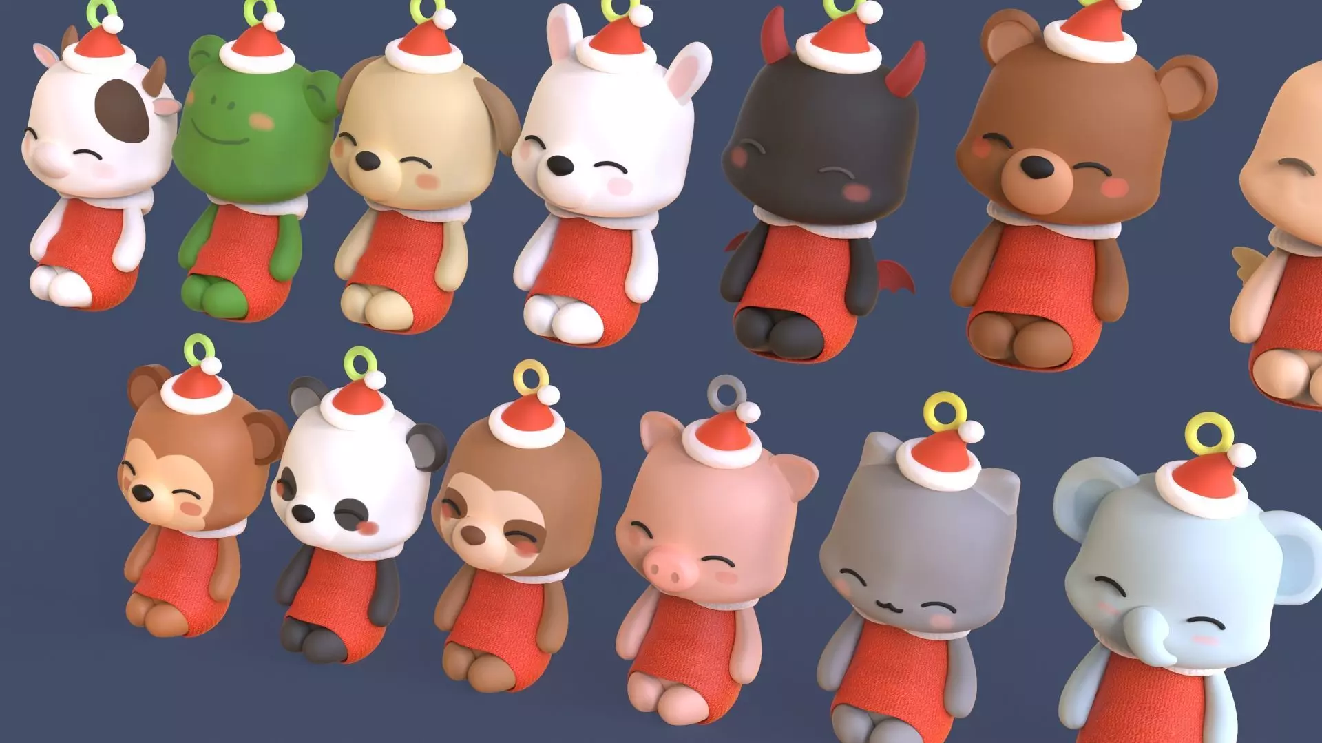 Cute Animal Christmas Hanging Ornaments Low-poly 3D model_1