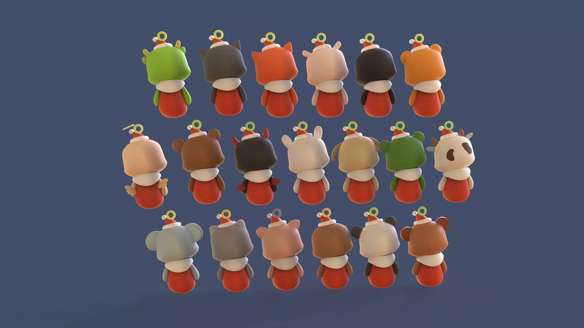 Cute Animal Christmas Hanging Ornaments Low-poly 3D model_5