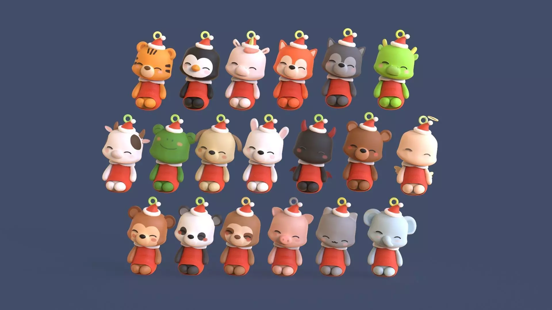 Cute Animal Christmas Hanging Ornaments Low-poly 3D model_0
