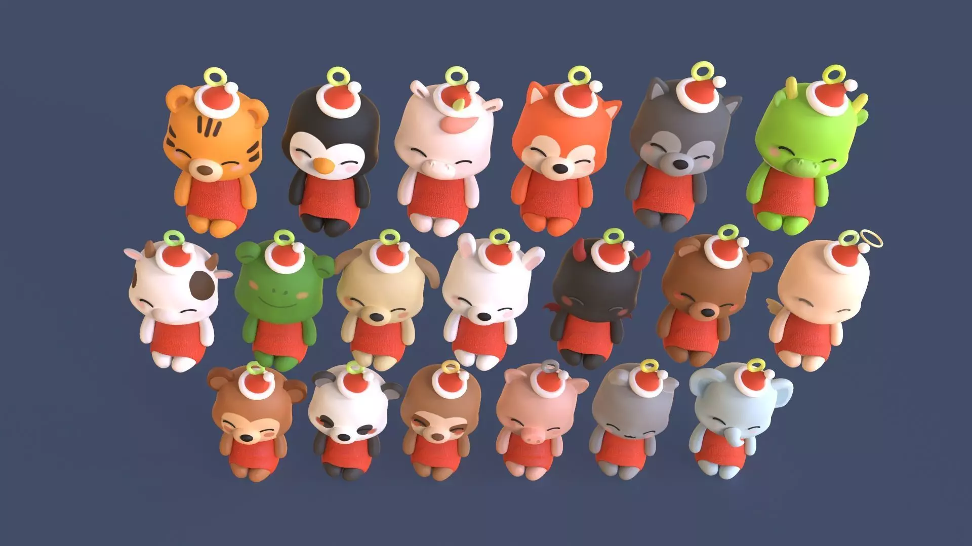 Cute Animal Christmas Hanging Ornaments Low-poly 3D model_3