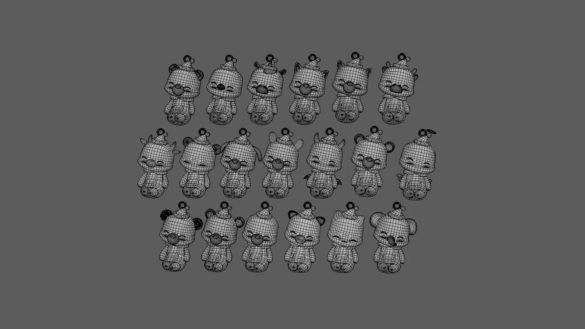 Cute Animal Christmas Hanging Ornaments Low-poly 3D model_7