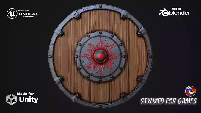 Viking shield Stylized game ready 3d model Low-poly 3D model
