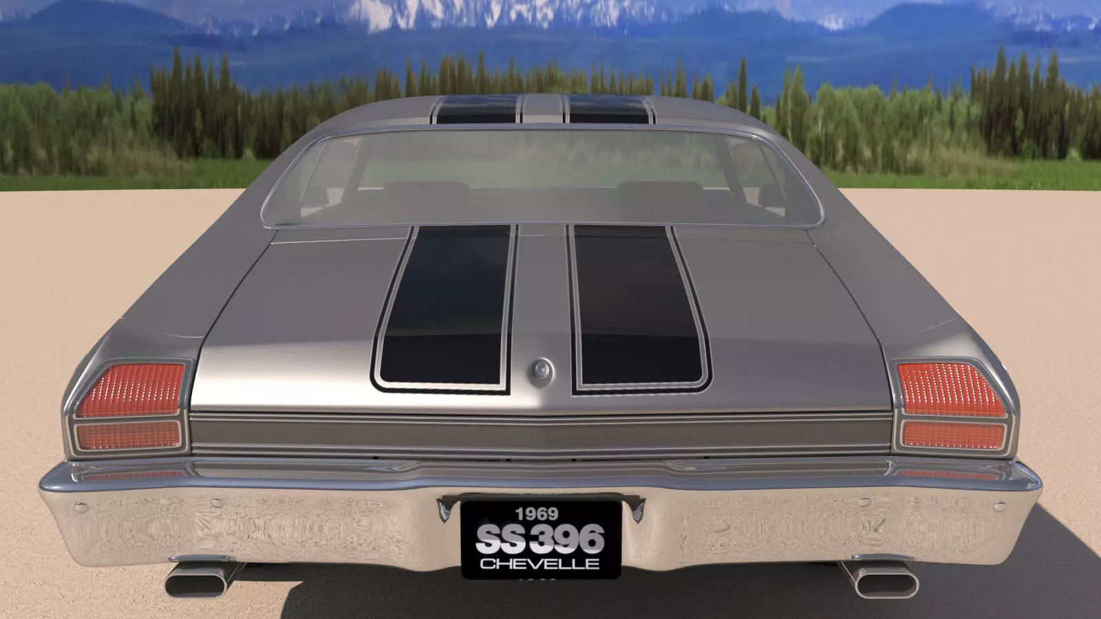 Chevrolet Chevelle SS 369 Black Stripes 1969 3D model_4