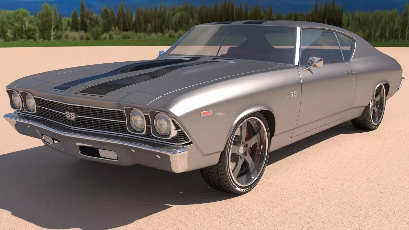 Chevrolet Chevelle SS 369 Black Stripes 1969 3D model_0