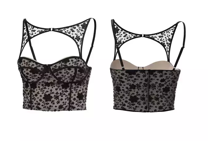 Black Floral Lace High-Back Corset Top