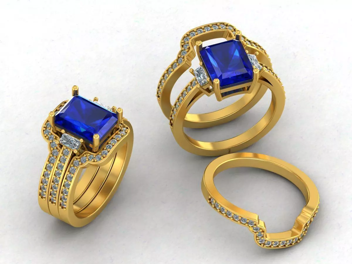 Engagement Ring and Matching Band Bridal Jewellery 3d Model 3D print model