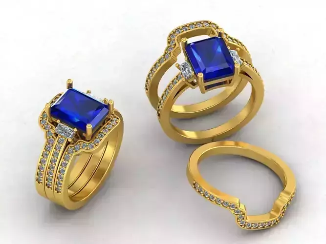 Engagement Ring and Matching Band  Bridal Jewellery 3d Model