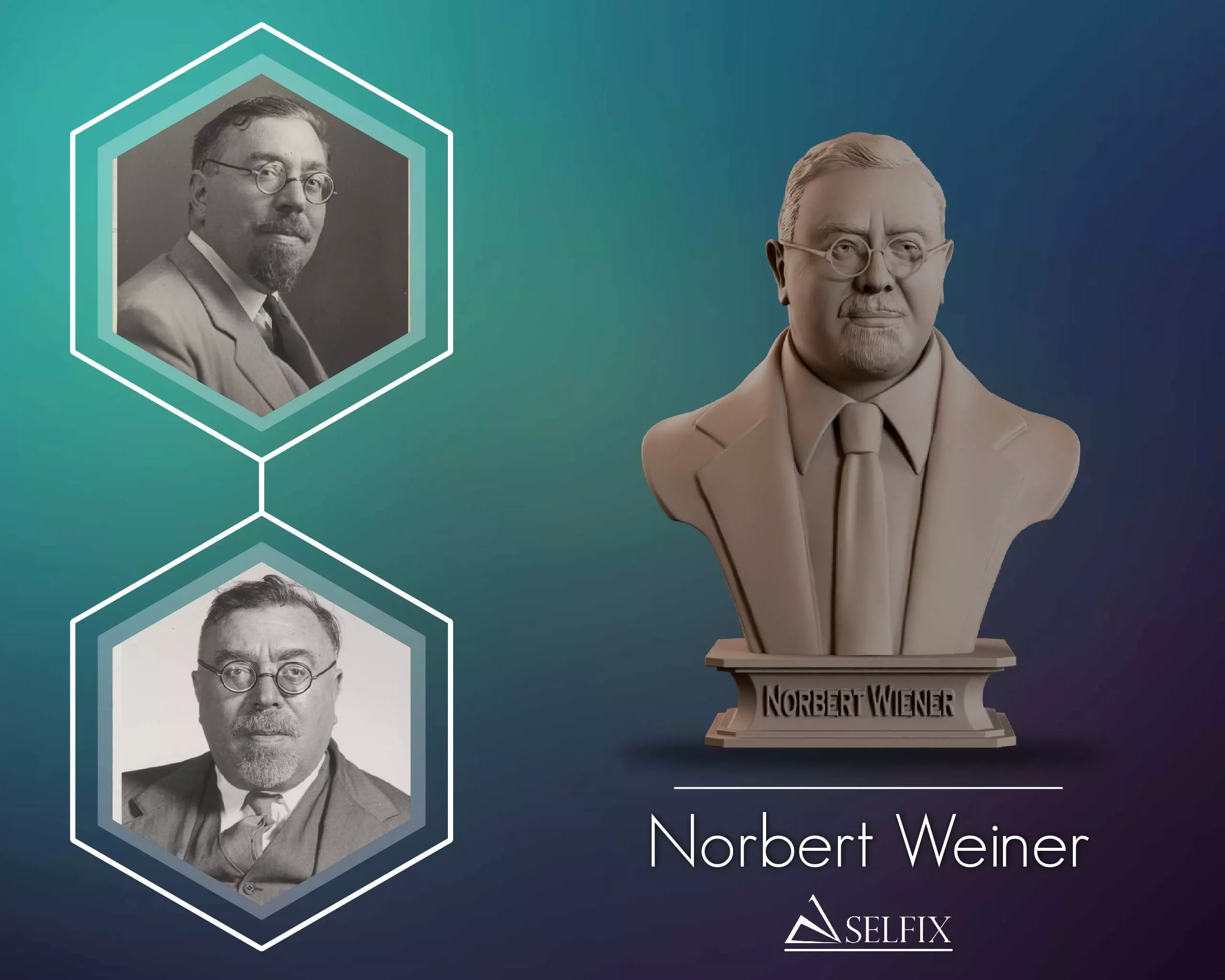 Norbert Wiener Bust Sculpture 3D print model_0