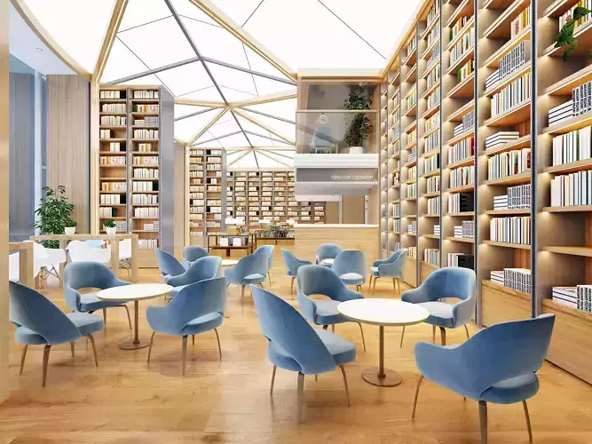 Book bar coffee shop Low-poly 3D model