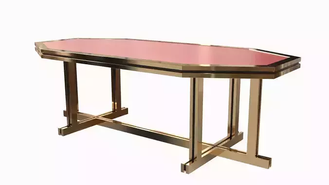 Unique Red Lacquer and Brass Dining Table 1970s