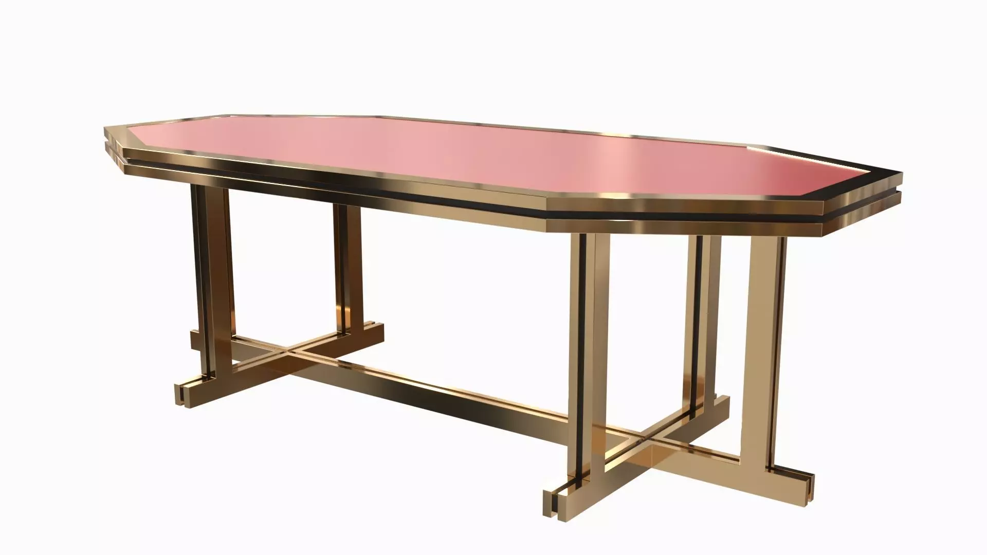 Unique Red Lacquer and Brass Dining Table 1970s 3D model