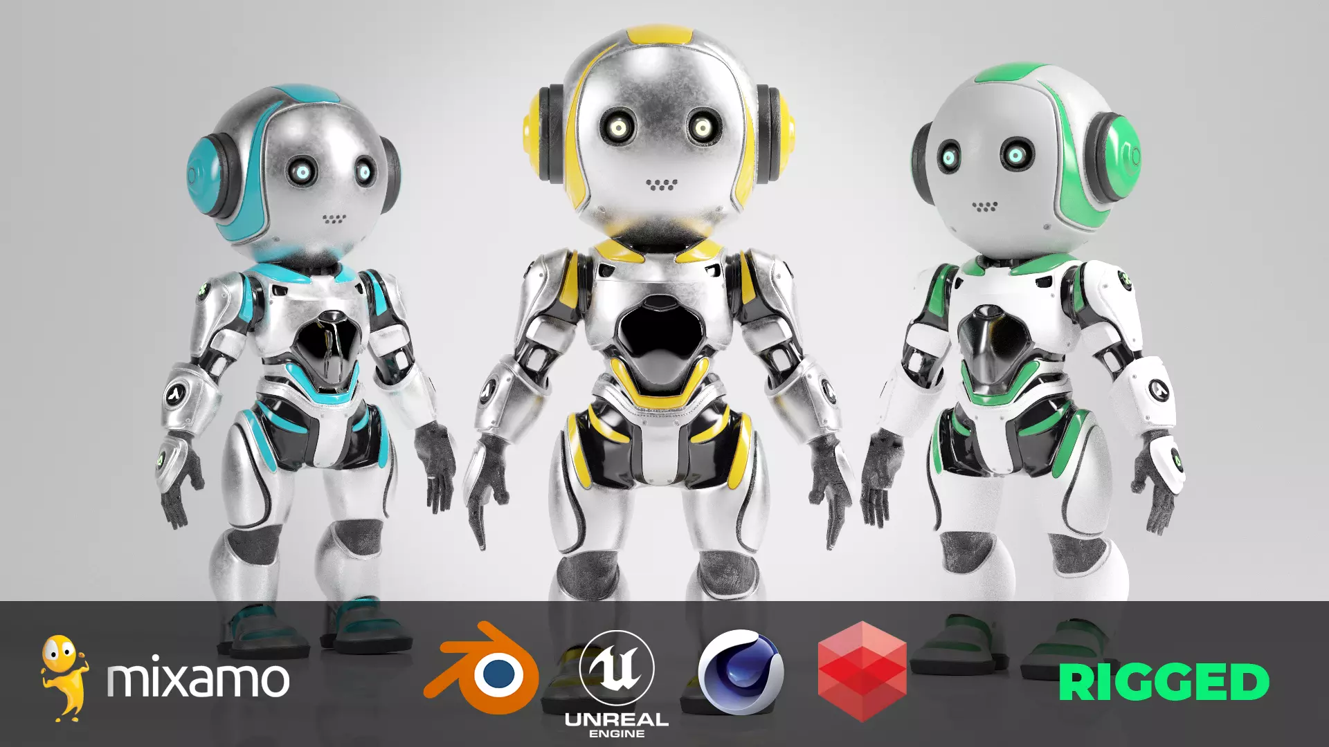 Futuristic Robot Character Rigged and Animated Low-poly 3D model_0