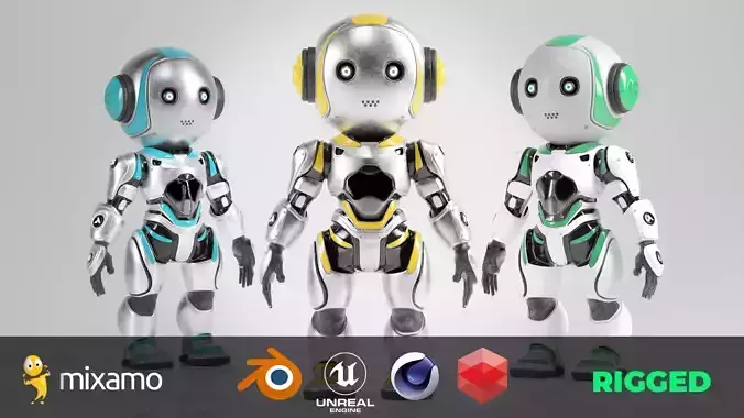 Futuristic Robot Character  Rigged and Animated