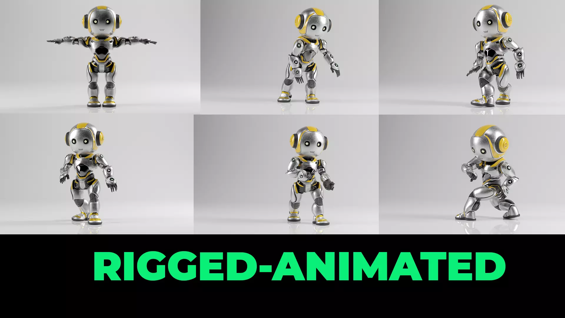 Futuristic Robot Character Rigged and Animated Low-poly 3D model_2