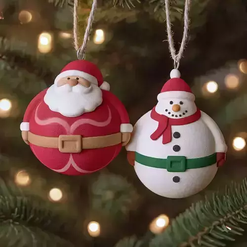 Santa and Snowman Ornament Set  2 pcs Christmas Tree Decor 