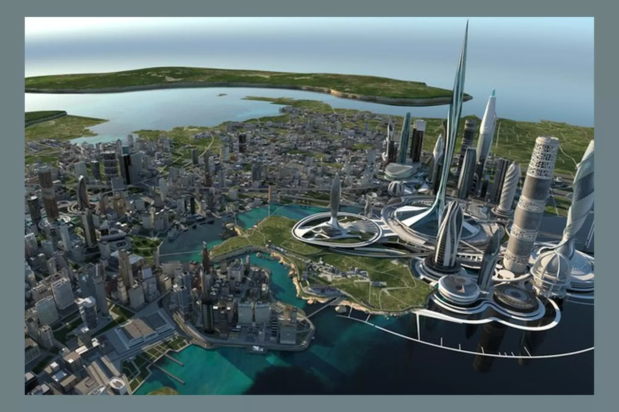 Futuristic Coastal City 3D Model Low-poly 3D model_0