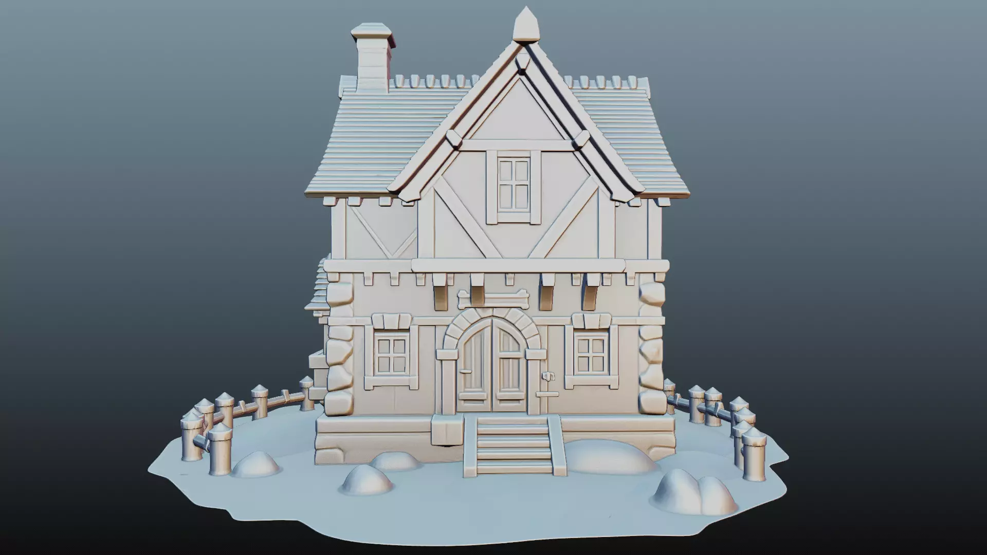 Mediaval fantasy stone house High-Poly 3D model_4
