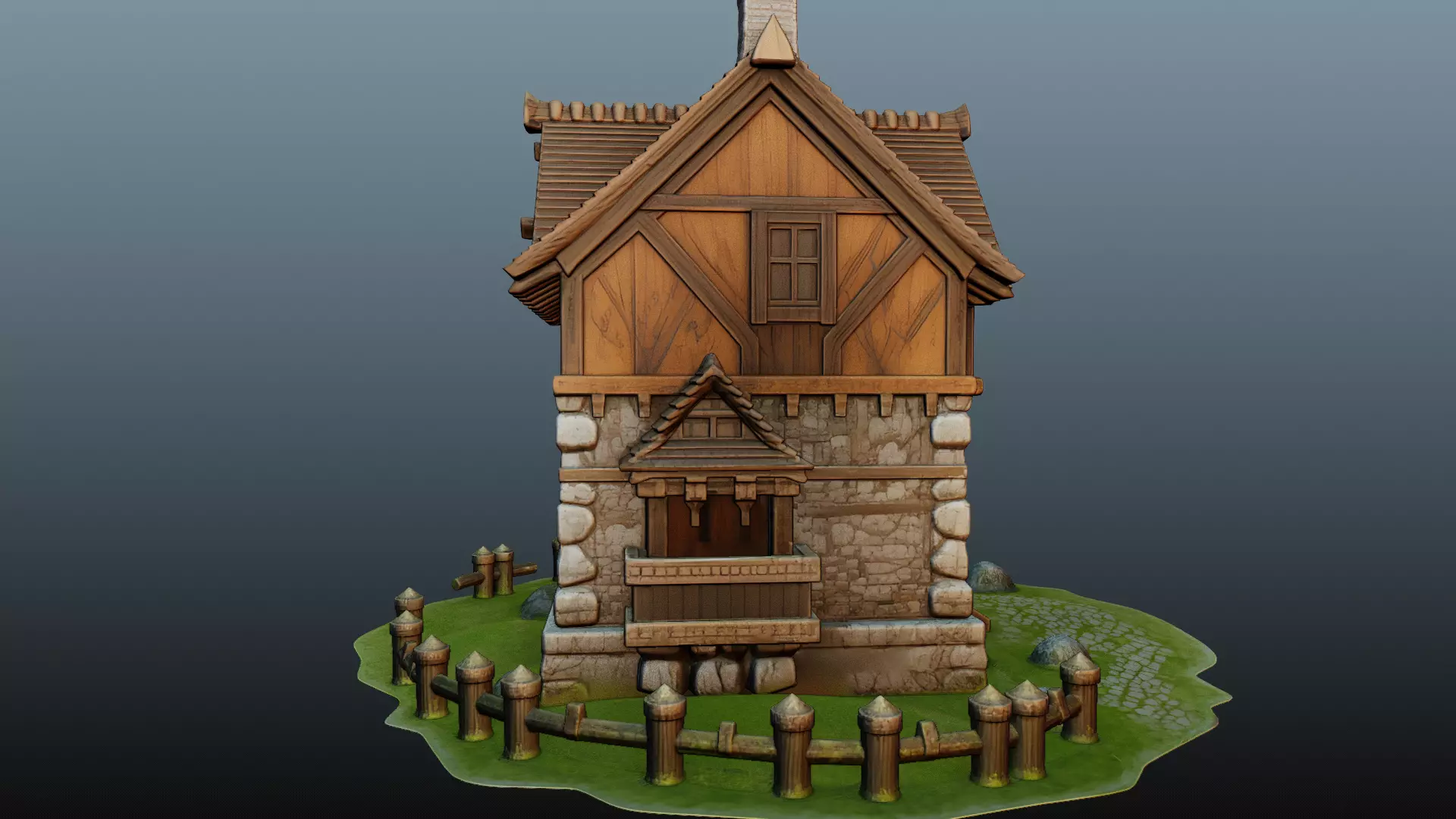 Mediaval fantasy stone house High-Poly 3D model_3