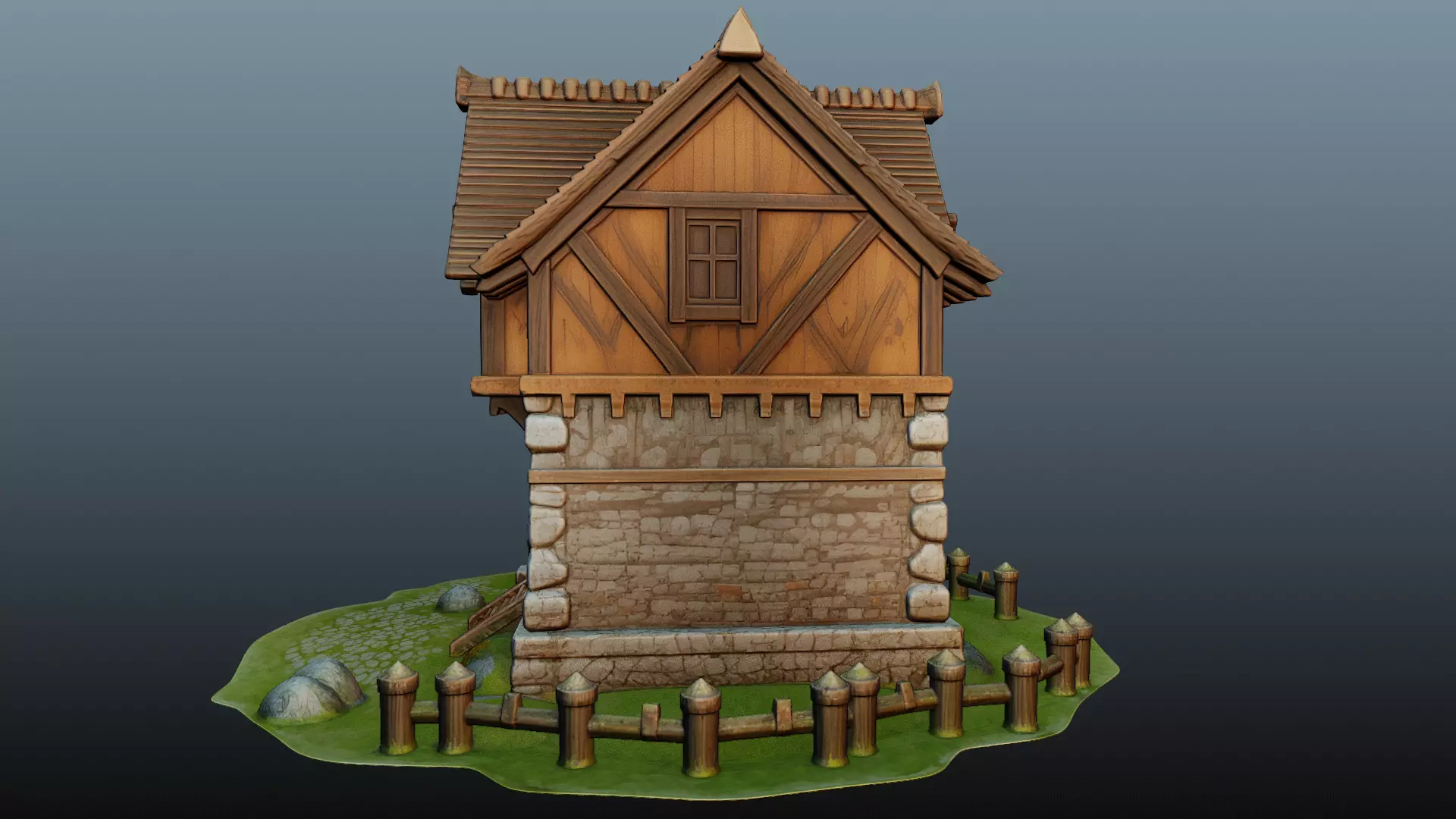 Mediaval fantasy stone house High-Poly 3D model_2