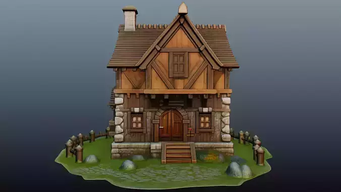 Mediaval fantasy stone house High-Poly 3D model