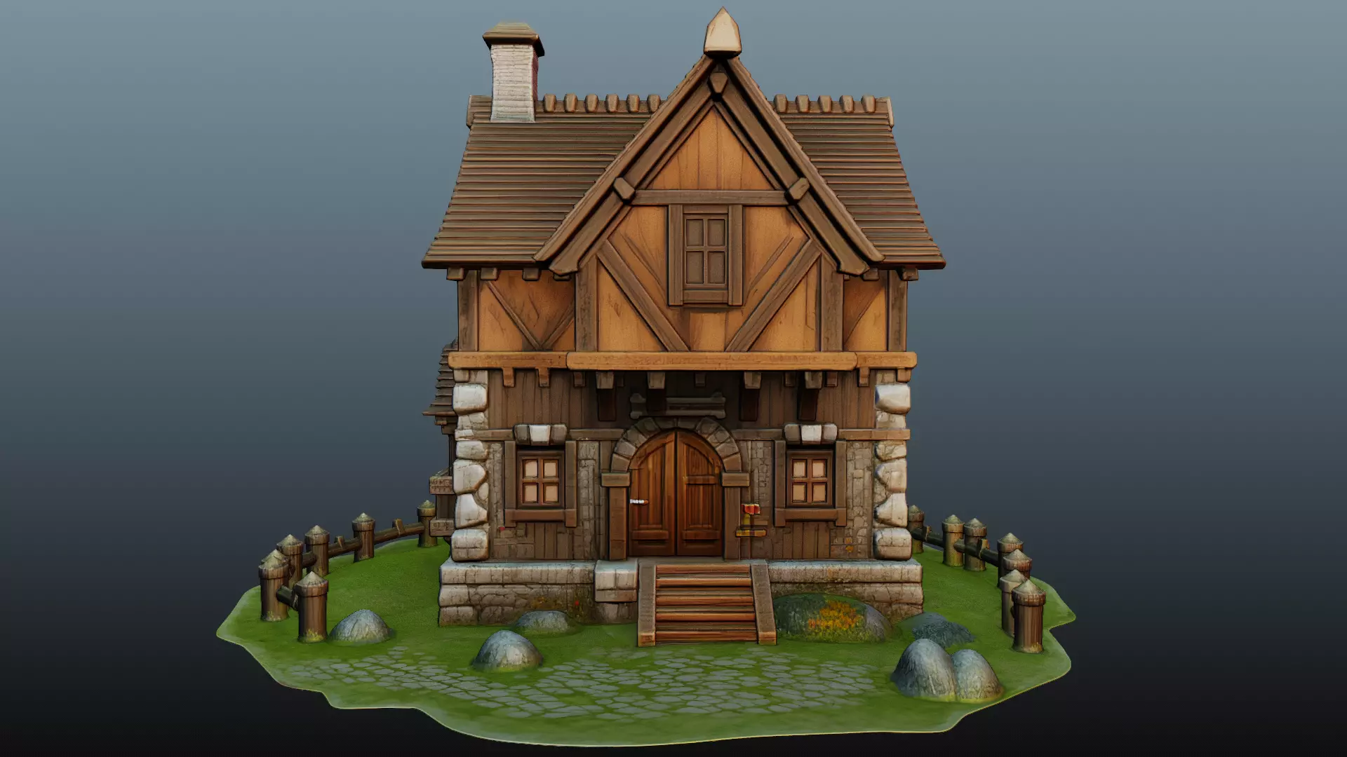 Mediaval fantasy stone house High-Poly 3D model_0