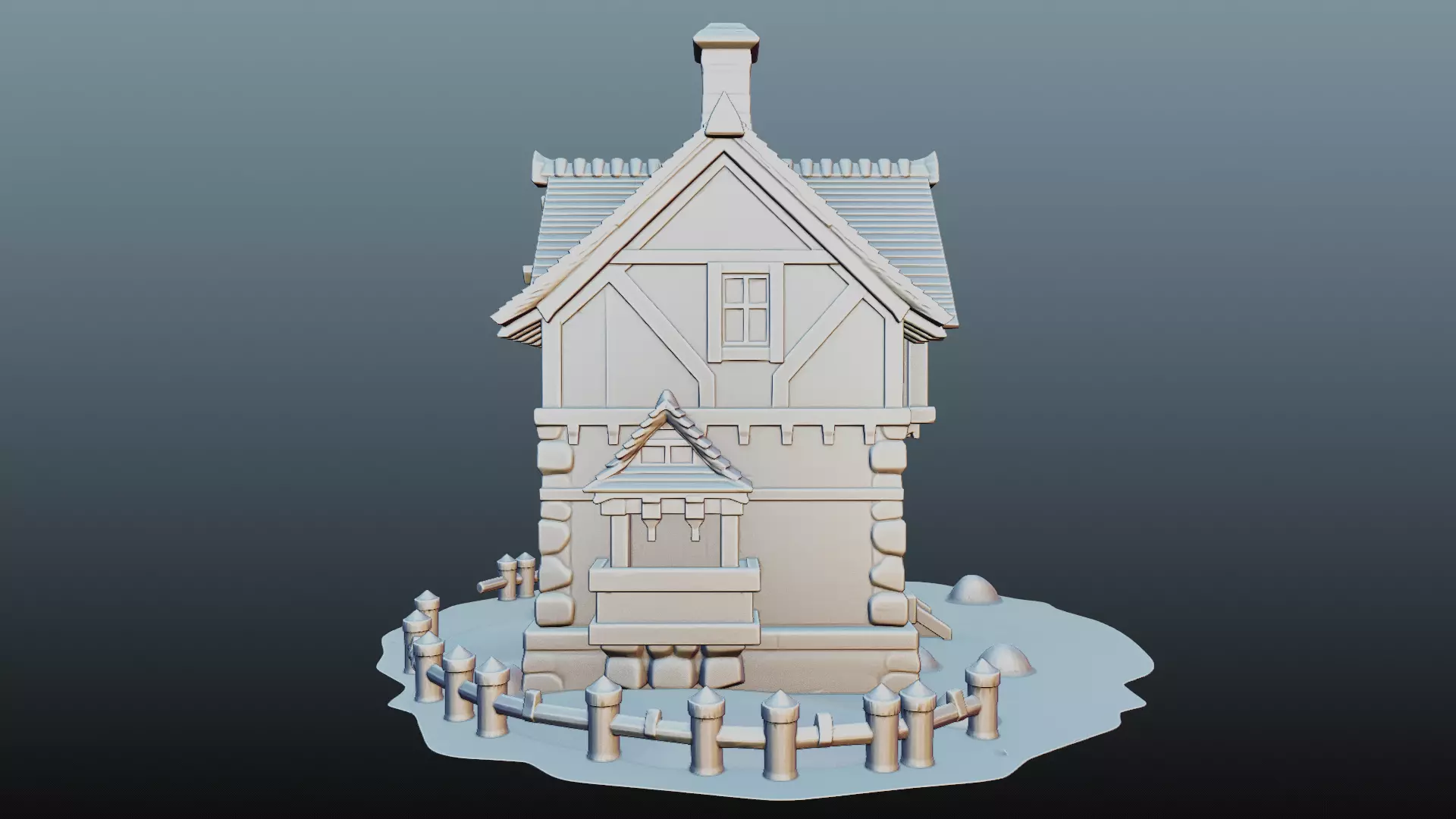 Mediaval fantasy stone house High-Poly 3D model_7