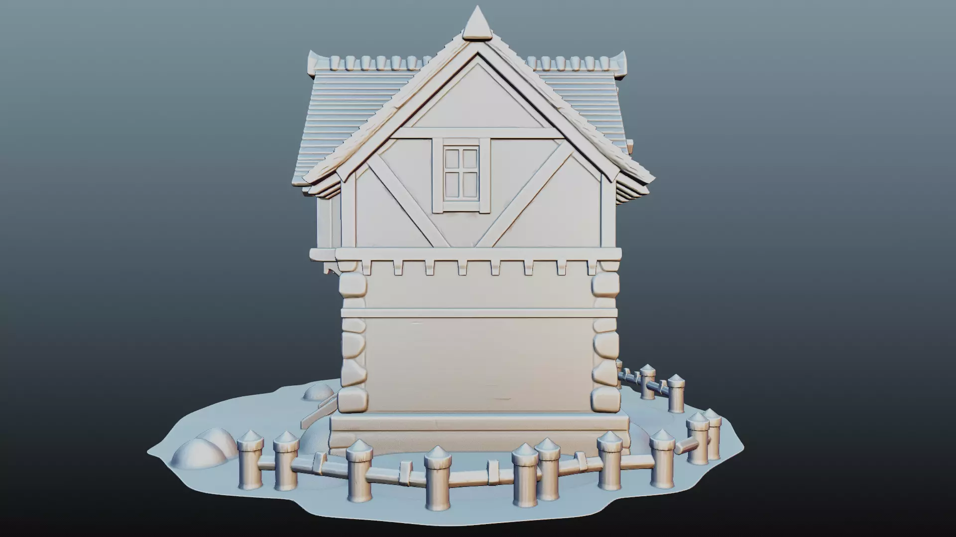Mediaval fantasy stone house High-Poly 3D model_6