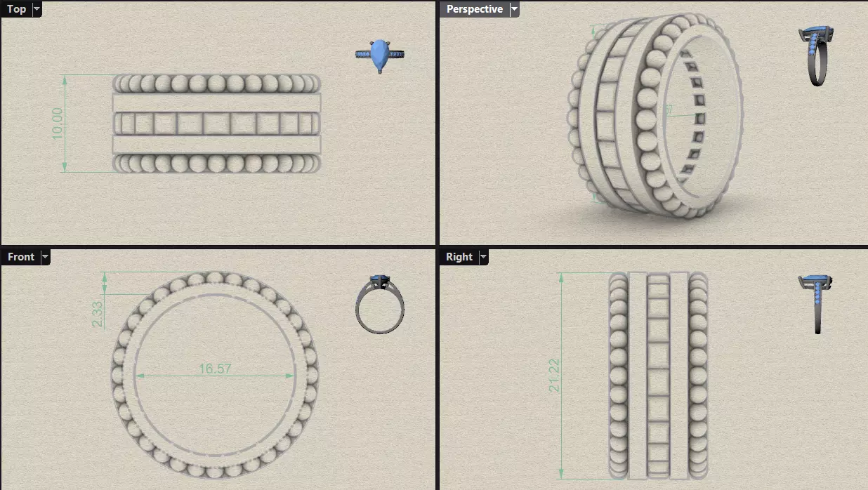 Channel Set Princess cut eternity ring with bead N05 3013CT EU52 3D print model_10