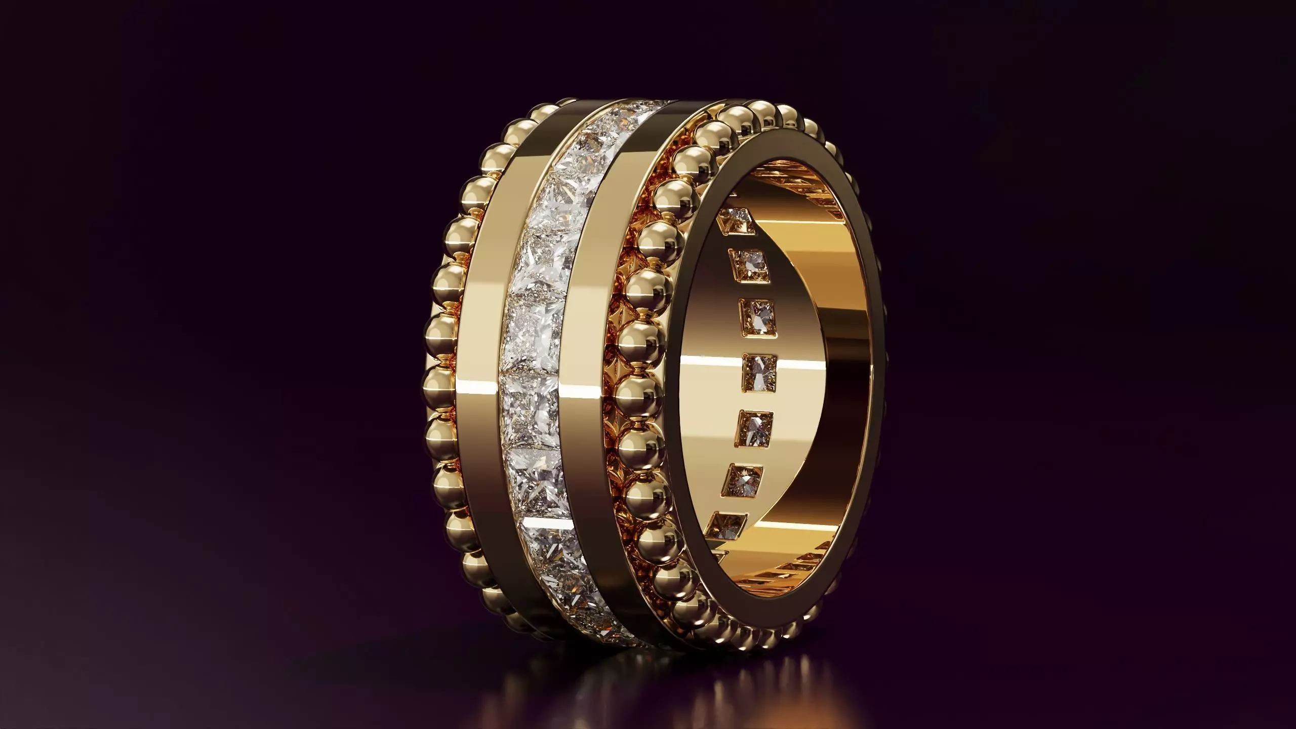 Channel Set Princess cut eternity ring with bead N05 3013CT EU52 3D print model_0