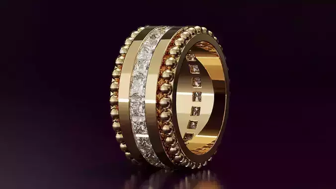 Channel Set Princess cut eternity ring with bead N05 3013CT EU52 3D print model