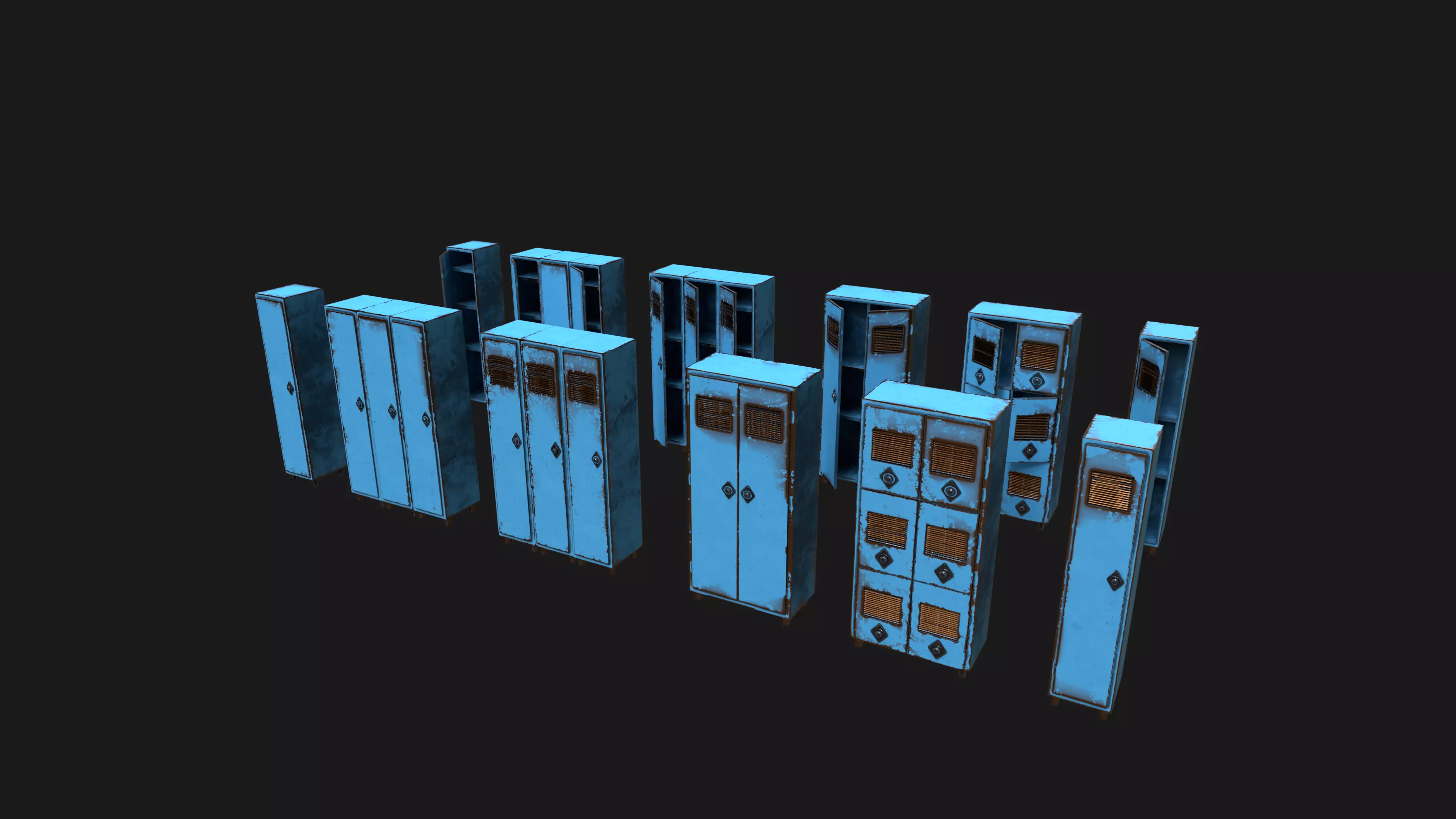 Low Poly Rusty Lockers Pack - 1 - Textured  - 5 Props  Low-poly 3D model_4