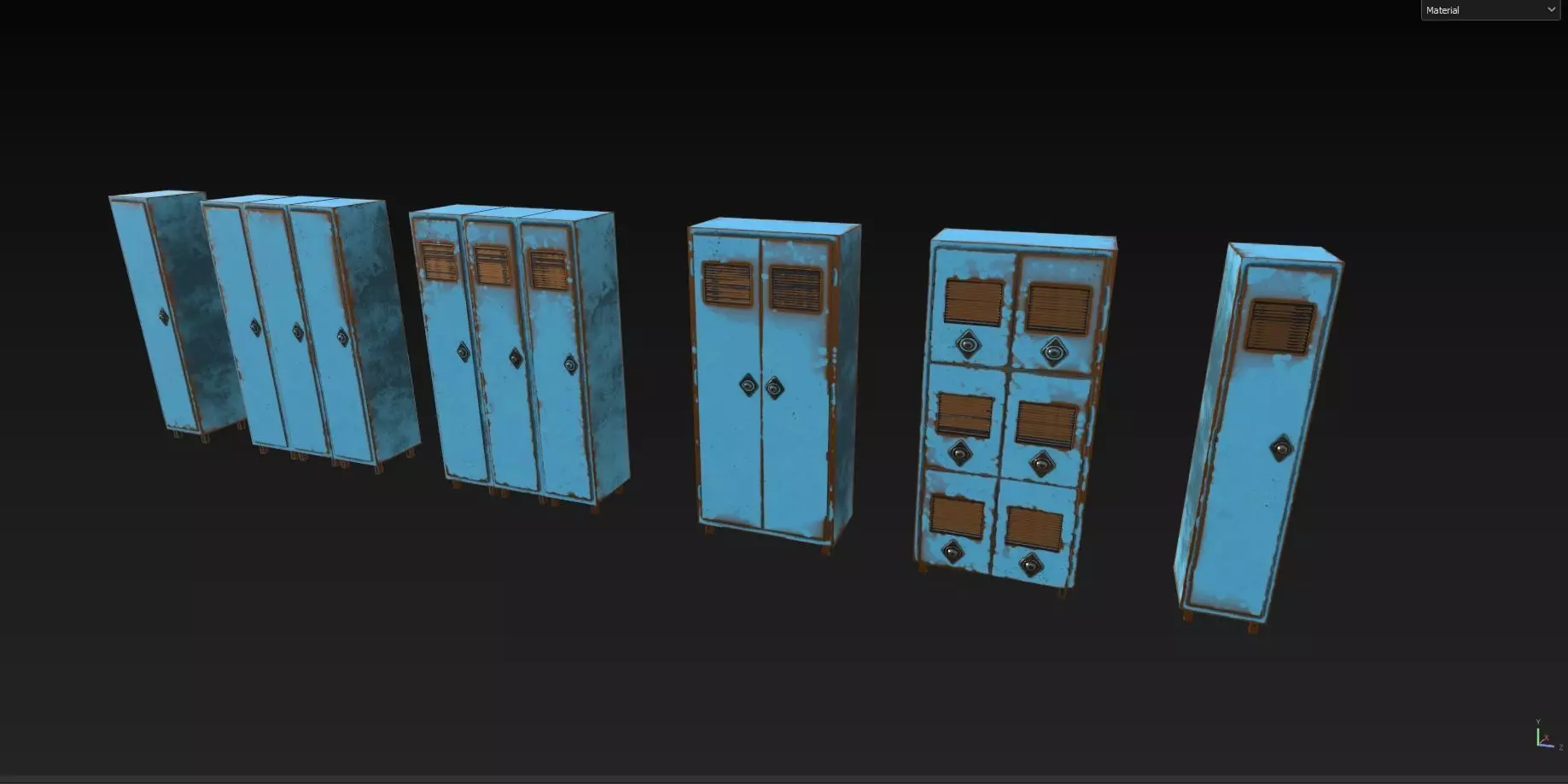 Low Poly Rusty Lockers Pack - 1 - Textured  - 5 Props  Low-poly 3D model_8