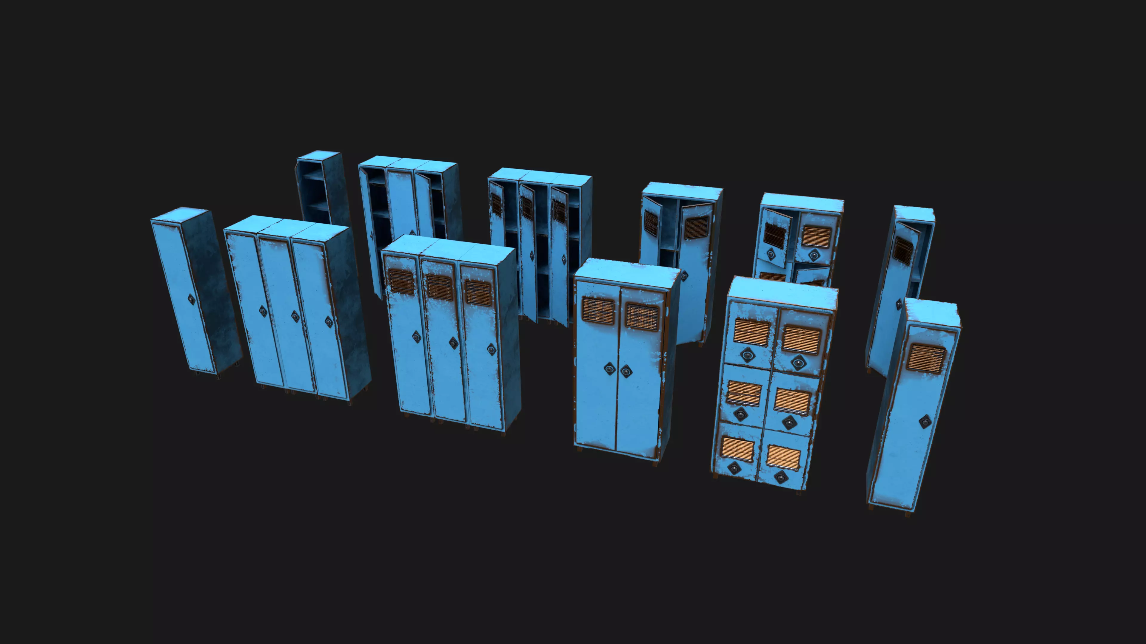 Low Poly Rusty Lockers Pack - 1 - Textured  - 5 Props  Low-poly 3D model_2