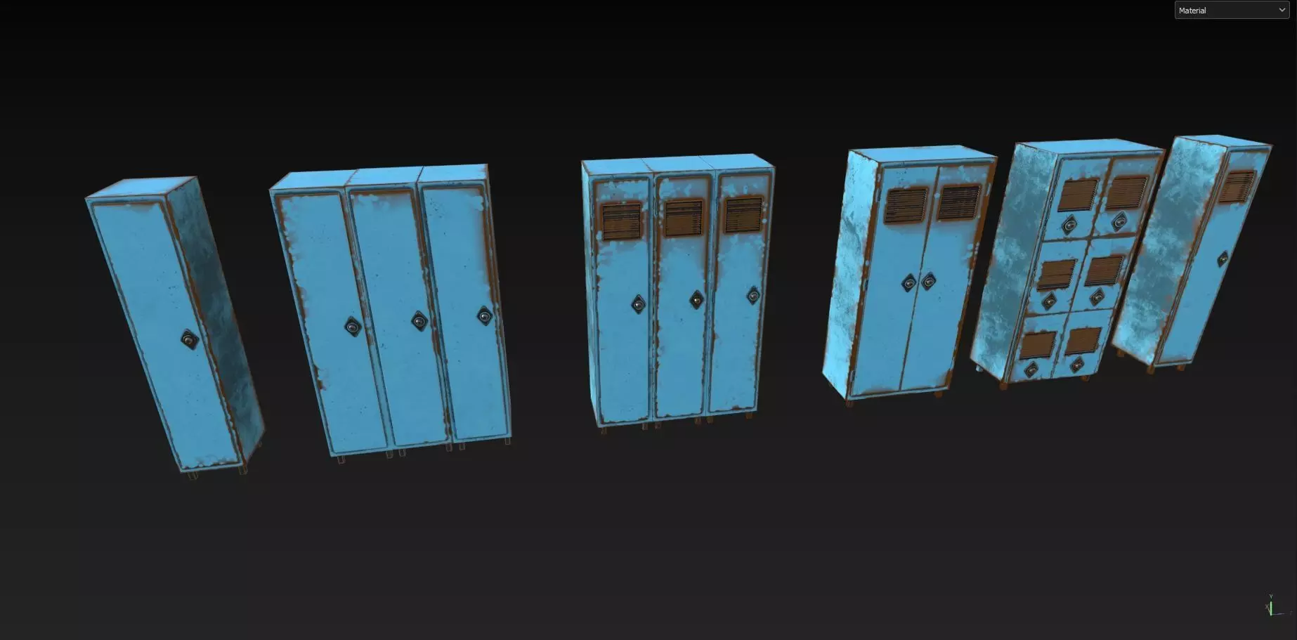 Low Poly Rusty Lockers Pack - 1 - Textured  - 5 Props  Low-poly 3D model_9
