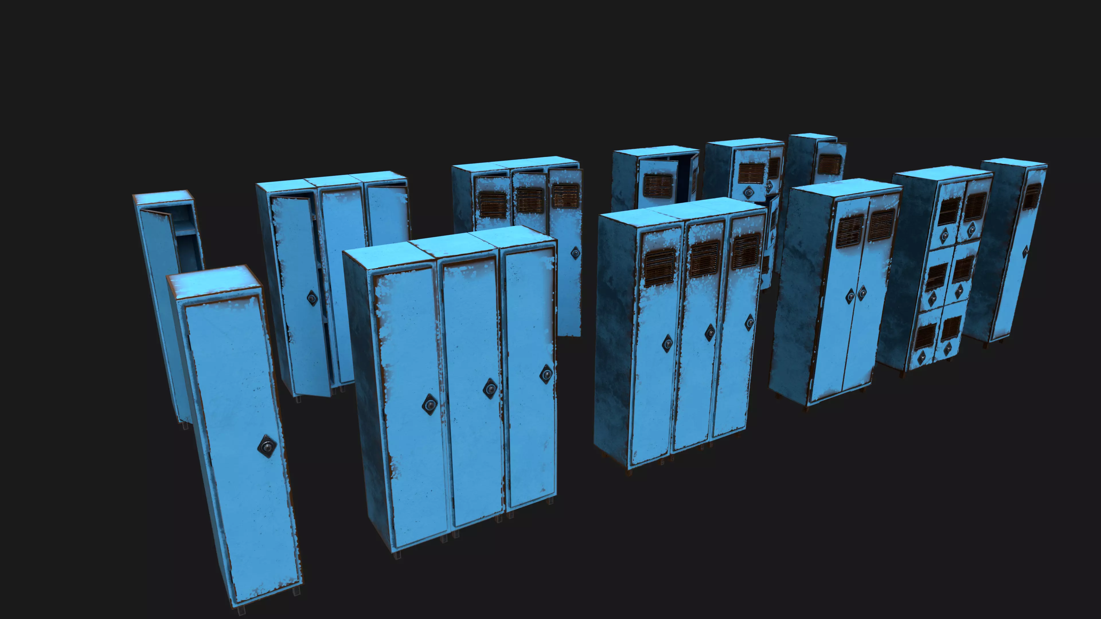 Low Poly Rusty Lockers Pack - 1 - Textured  - 5 Props  Low-poly 3D model_3