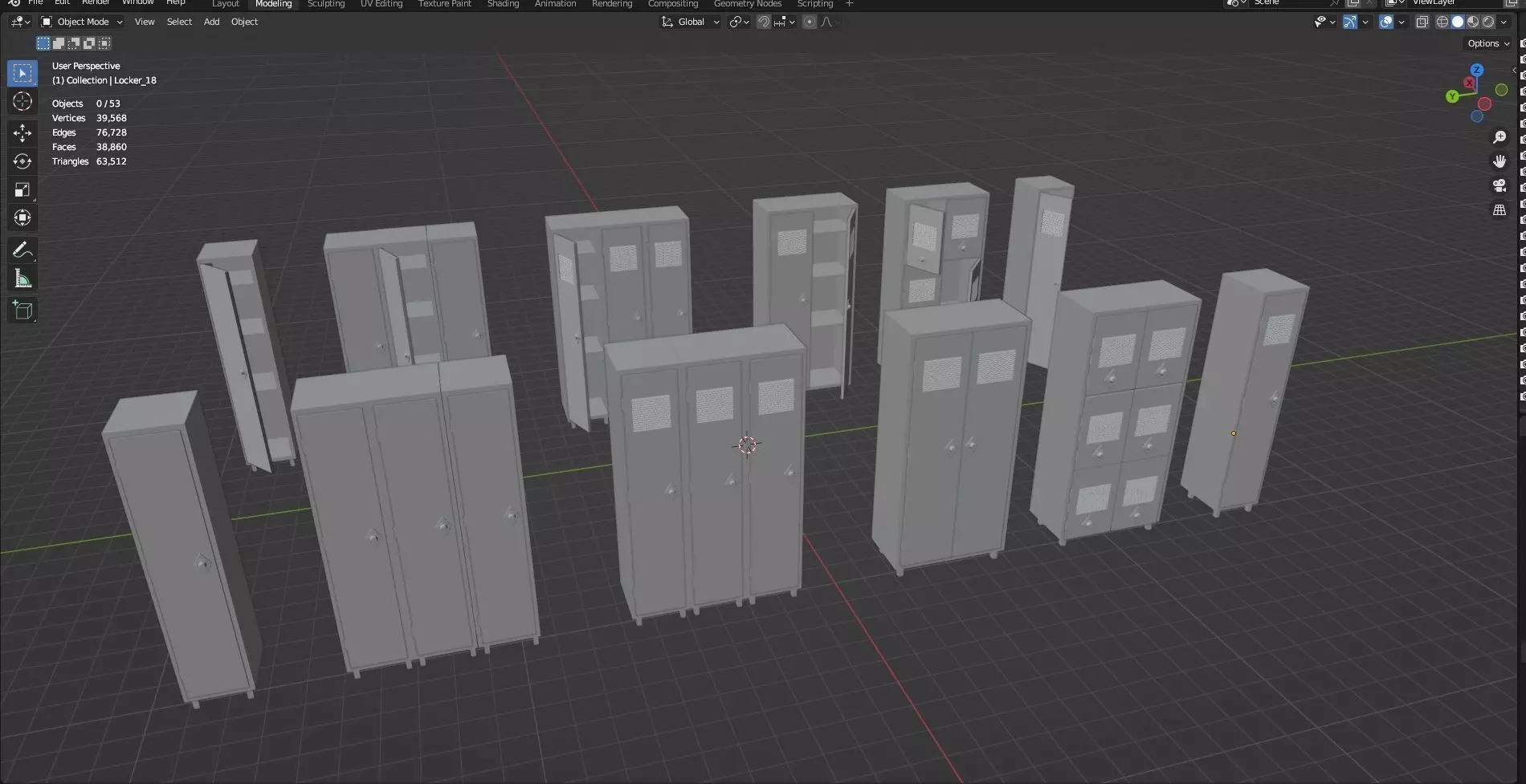 Low Poly Rusty Lockers Pack - 1 - Textured  - 5 Props  Low-poly 3D model_14