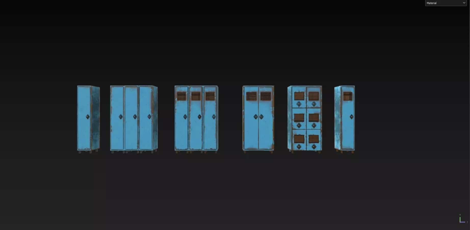 Low Poly Rusty Lockers Pack - 1 - Textured  - 5 Props  Low-poly 3D model_6