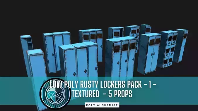 Low Poly Rusty Lockers Pack - 1 - Textured  - 5 Props  Low-poly 3D model