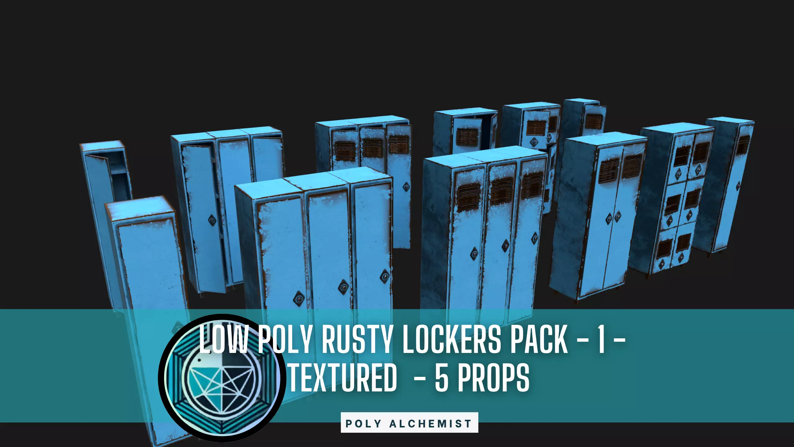 Low Poly Rusty Lockers Pack - 1 - Textured  - 5 Props  Low-poly 3D model_0
