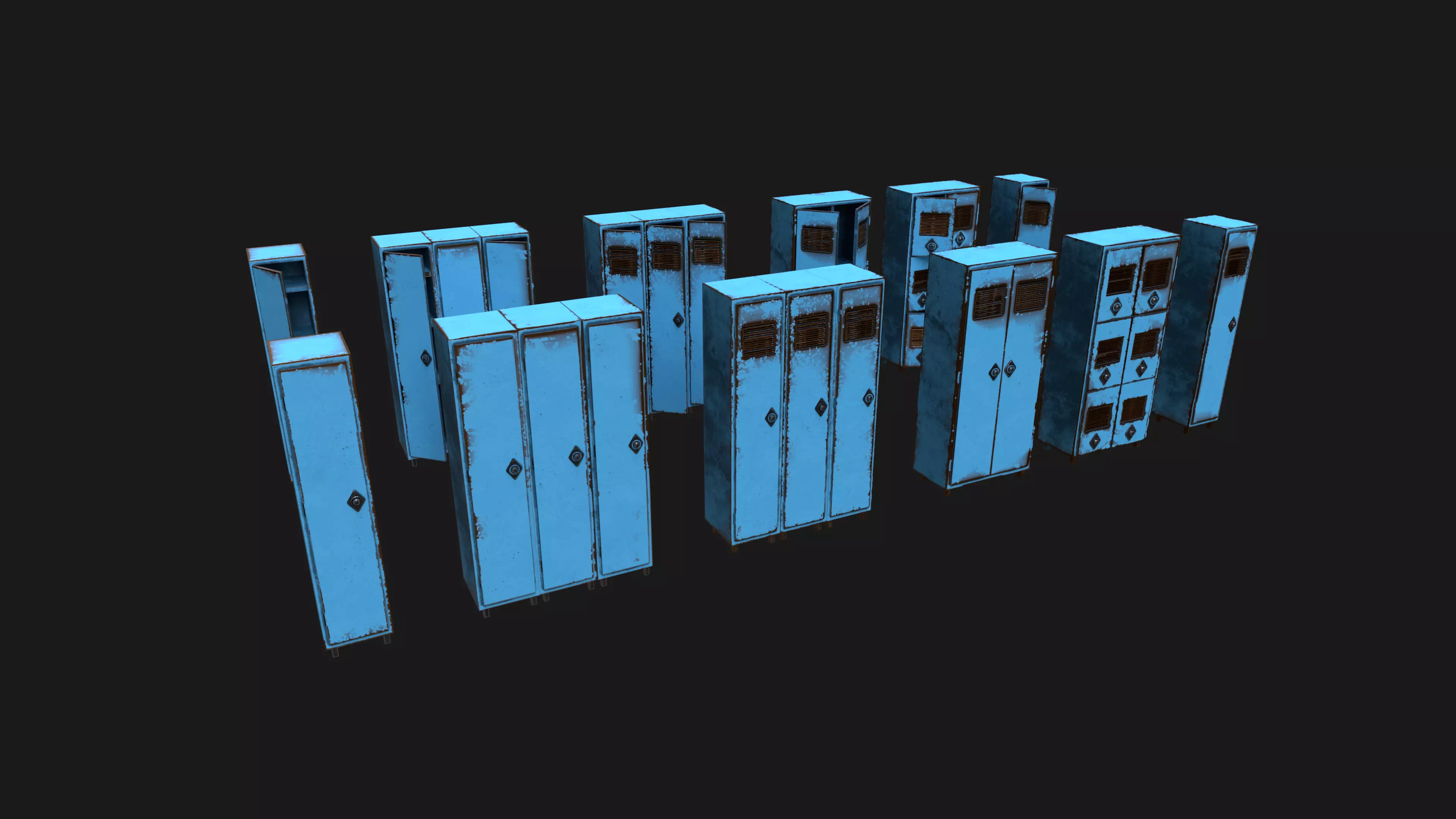 Low Poly Rusty Lockers Pack - 1 - Textured  - 5 Props  Low-poly 3D model_1
