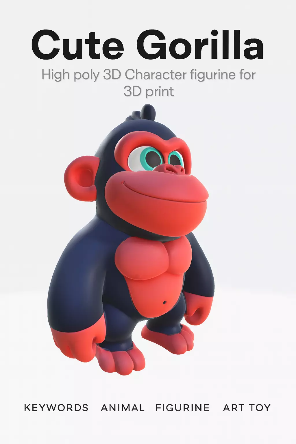 Cute Gorilla  High Poly 3D Printable Figurine 3D print model_32