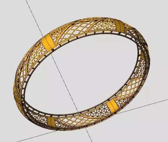 1254 Dual-Pattern Filigree Bangle 7gm 3D print model_3