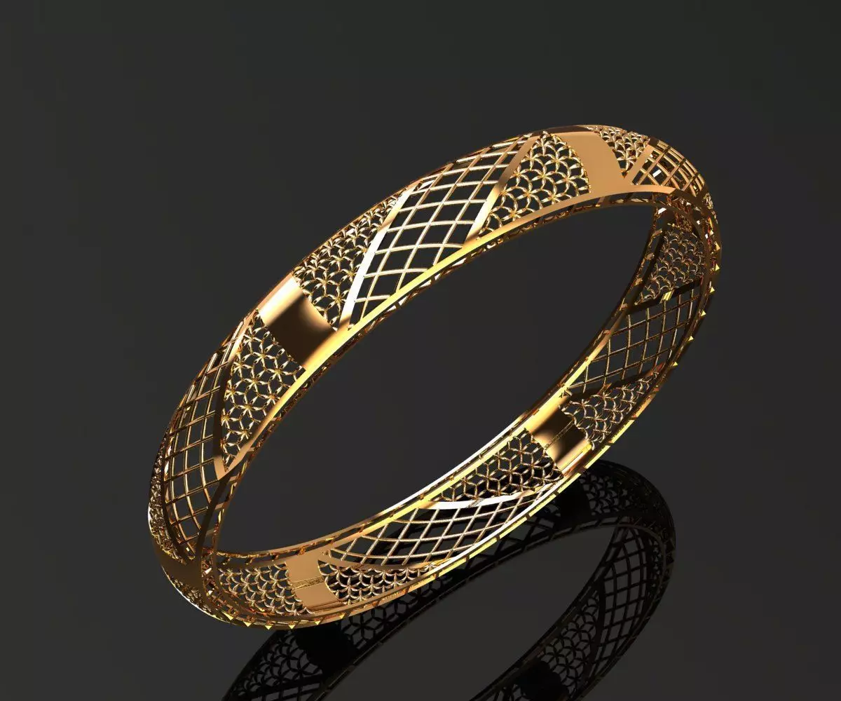 1254 Dual-Pattern Filigree Bangle 7gm 3D print model_0