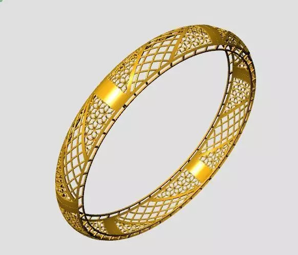 1254 Dual-Pattern Filigree Bangle 7gm 3D print model_2