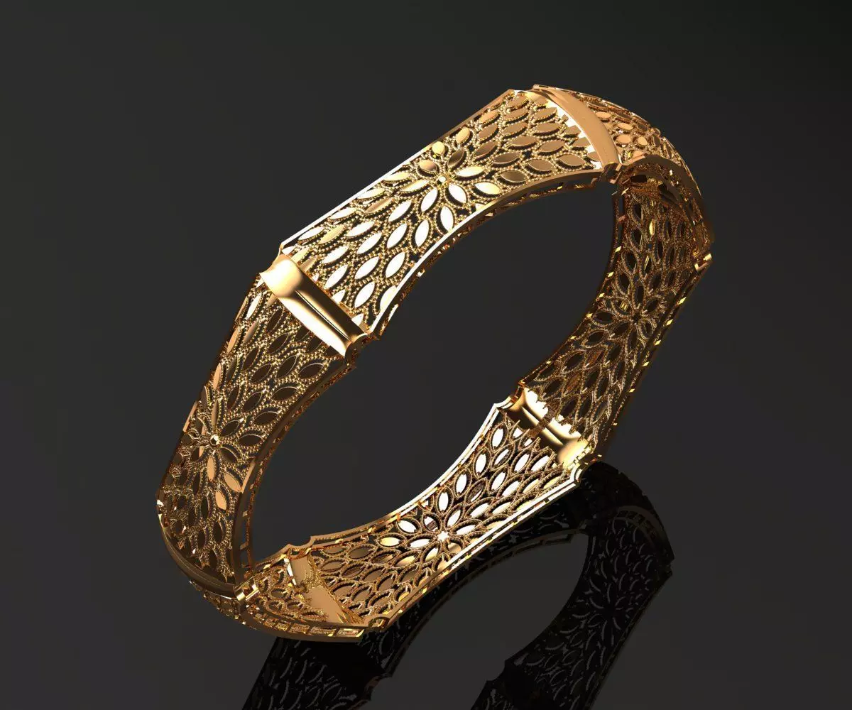 1259 Heritage Leaf Jaali Kada 16gm 3D print model_0