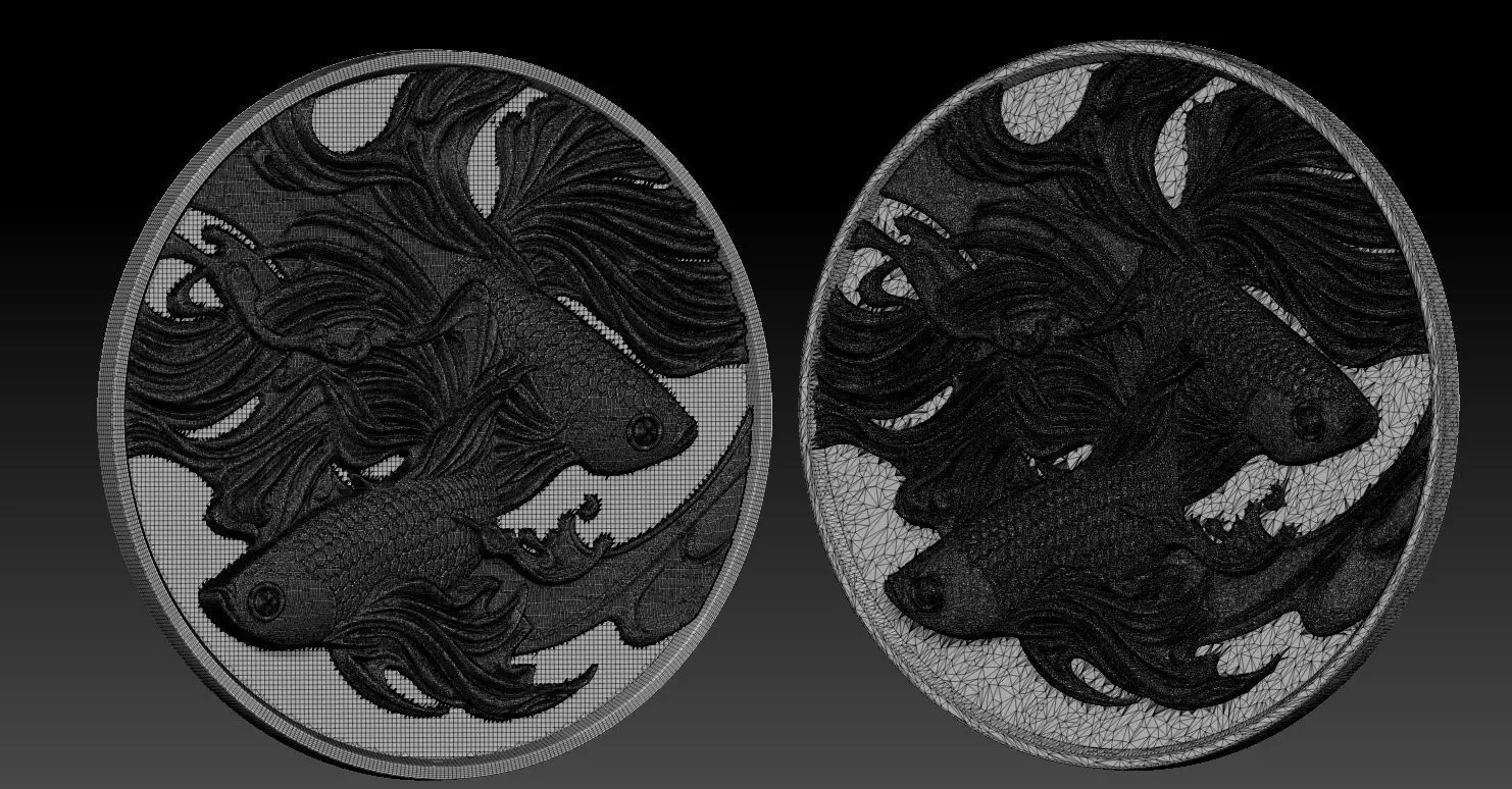 4 fish coin CNC Relief Model 3D print model_4